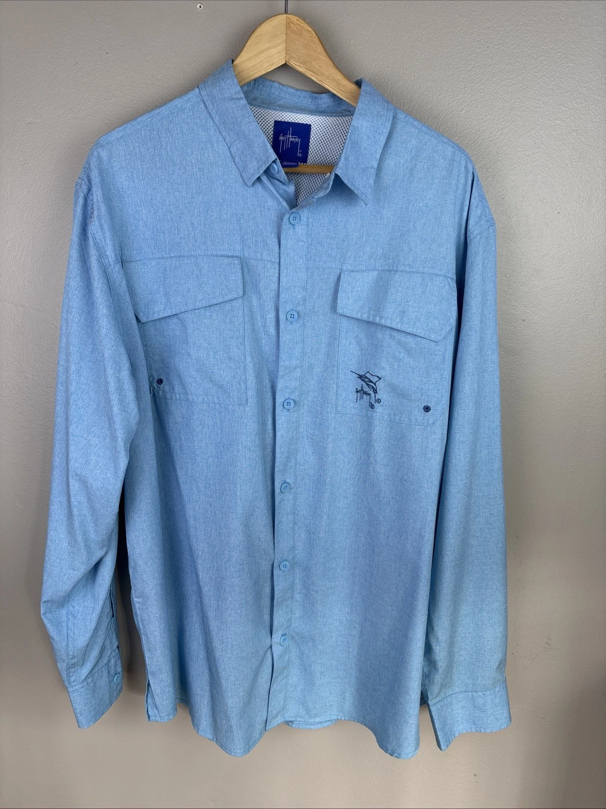 Guy Harvey Fishing Shirt Blue Short Sleeve Sun Protection Men’s Size XL
Opens in a new window or tab