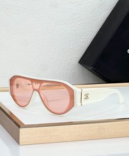 CHANEL CH5568 White Shield Sunglasses Pink Gradient Lens Gold CC 140