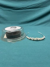 Davids Bridal Tiara 4595-0419 Headpiece Metal Crown w/ Crystals and Pearls; Mint