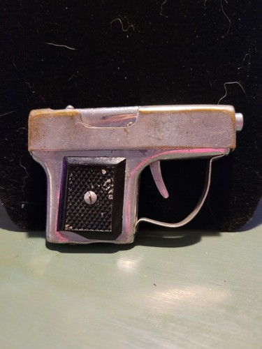 Vintage Collectible Gun-Shaped Lighter Silver with Black Grip Unique Design