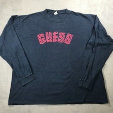 Vintage GUESS T Shirt Men's Large Blue Long Sleeve 90s Georges Marciano USA Made