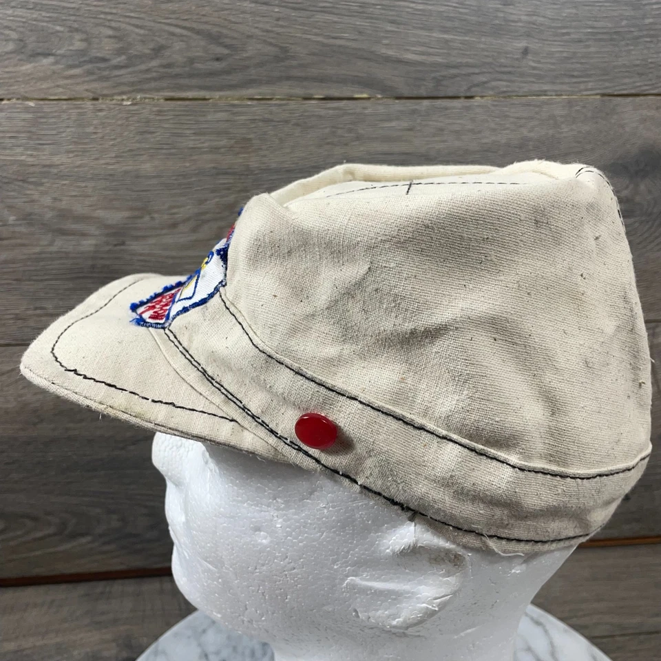 VTG Cycling Cap Hat Beige Canvas Wolverine Marathon 1970 70s Cycling Small Biker - Image 3 of 4