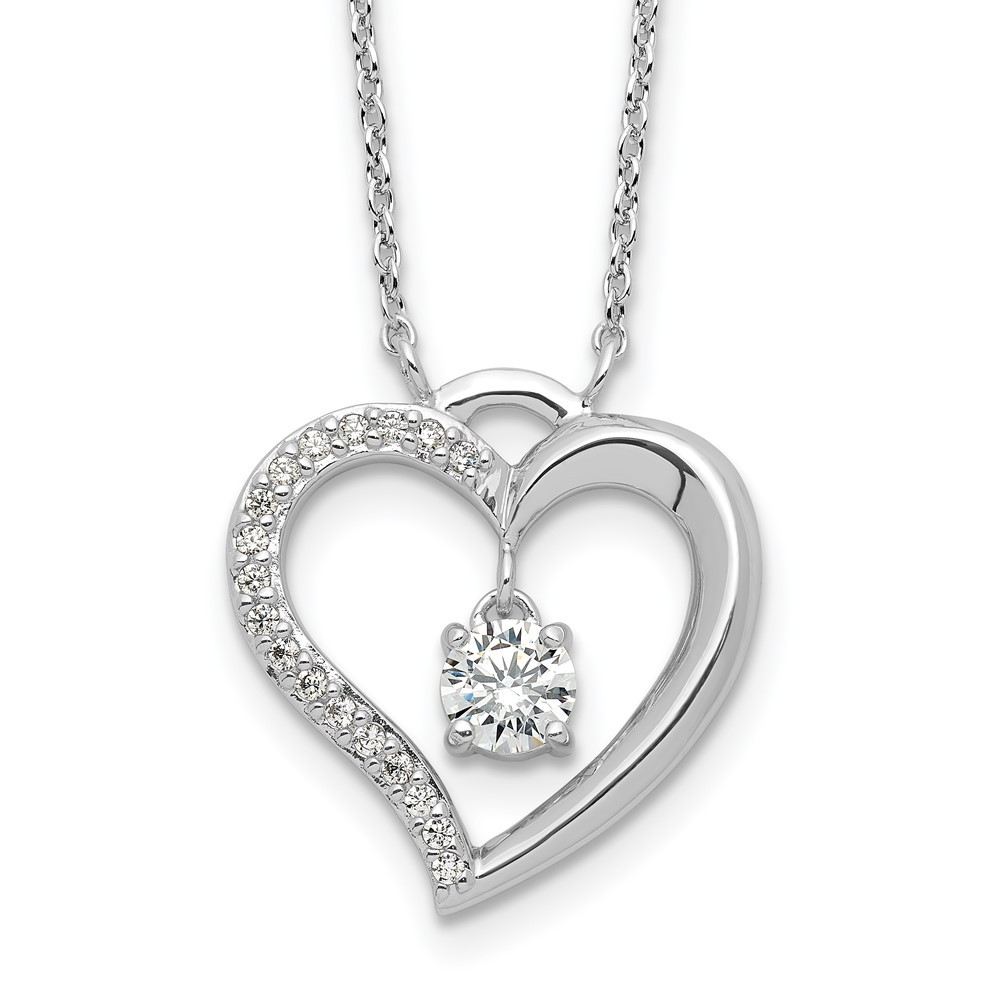 Sterling Silver Cubic Zirconia Open Heart Necklace 17.75