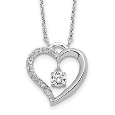 Sterling Silver Cubic Zirconia Open Heart Necklace 17.75" w/1.25in Ext .