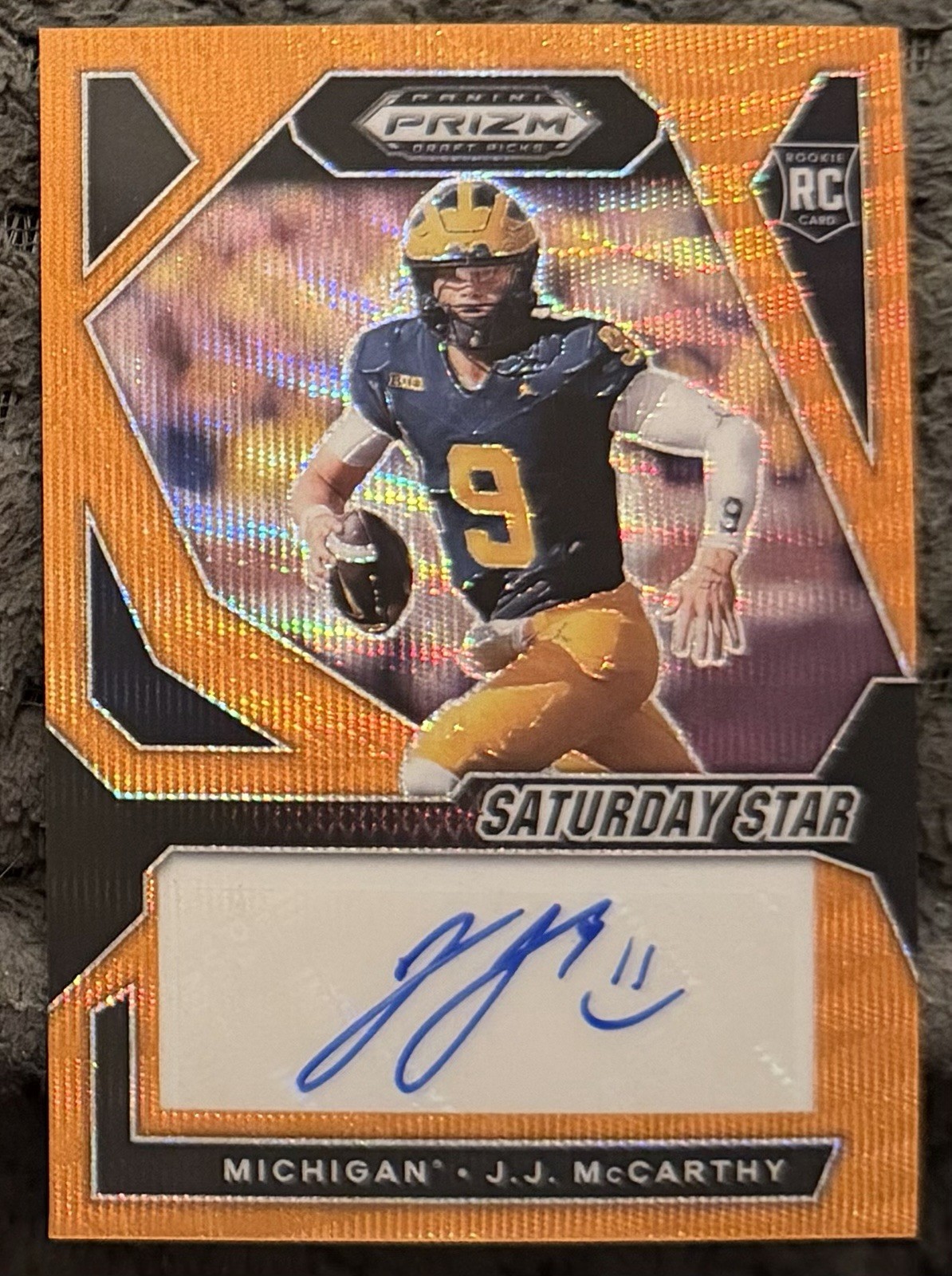 2024 PRIZM DRAFT PICKS JJ MCCARTHY VIKINGS ROOKIE ORANGE WAVE PRIZM AUTO #2/75
