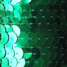Green Metallic Large Sequin Trim 10mm flat strung by the yard. Made in USA.