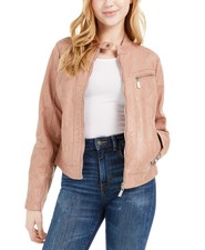 Jou Jou Salmon Soft Vegan Leather Moto Jacket Women's Large L