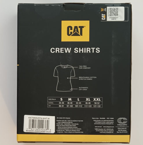 CATERPILLAR Mens Size Med 38-40 White 4-Pk Athletic Fit Crew Neck T-shirts - Picture 2 of 4