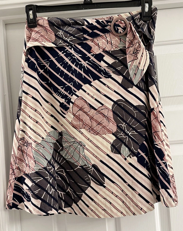 ODILLE Anthropologie A-Line Skirt SIZE 2 Floral Striped Belted Lined - Image 2 of 4