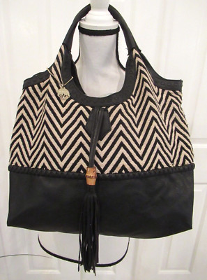 BIG BUDDHA PORTOFINO Zigzag Black & White  Tote Shopper-Vegan Leather LARGE Bag
