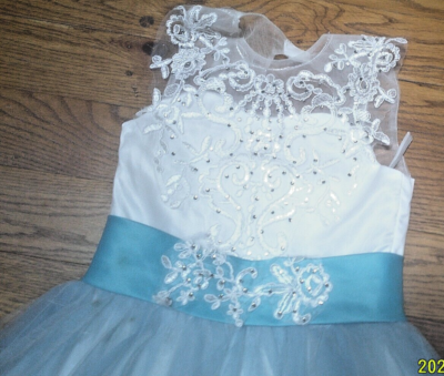 Girls Formal Gown Dress sz7/8. aqua w white applique. long | eBay