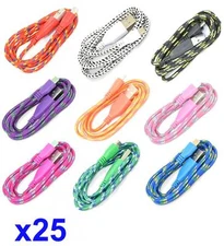 25x 3ft Round Braided Micro USB Data Sync Charger Cable For SAMSUNG, HTC, LG