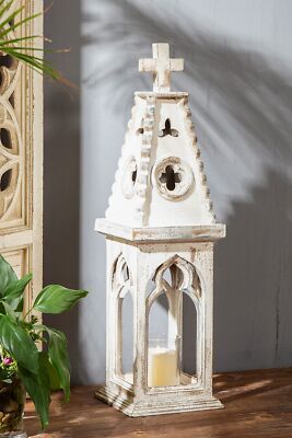 28'' Tall Wooden Lantern Decorative Rustic, Vintage Church Decorative Candle L...