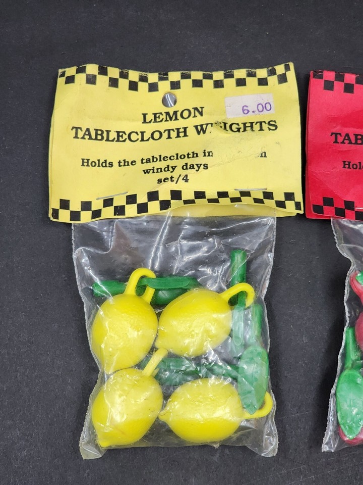 Vintage Nos Lot Of 2 German Fruit Clip On Table Cloth Weights Lemon And