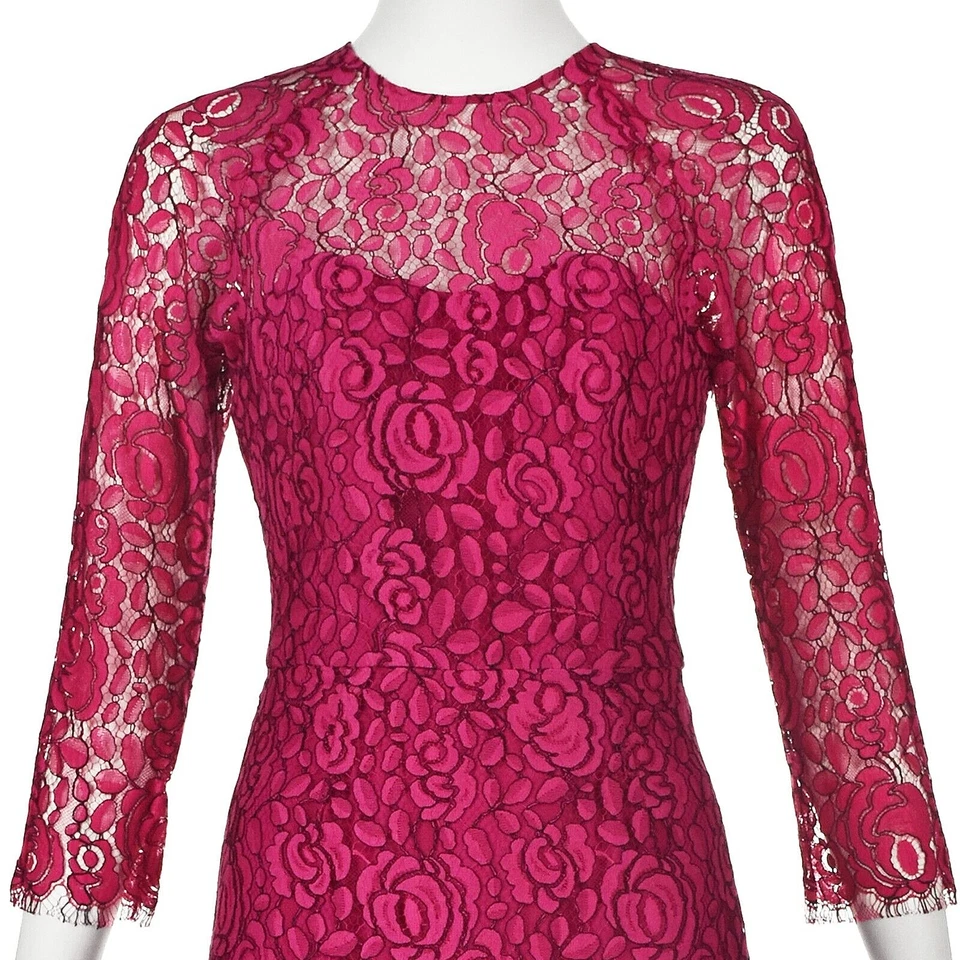 Mini vestido LELA ROSE magenta rosa renda midi forrado em seda rosa pequeno 4-6 novo sem etiquetas - Imagem 2 de 4