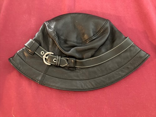 Coach BLACK Leather Bucket Hat With 