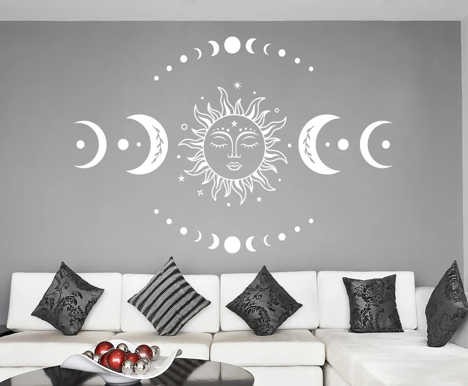 Calcomanía de pared fases lunares - Calcomanía de pared boho sol y luna - Calcomanías de pared bohemias Foto 3 de 4