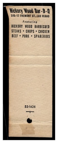 Vintage Hickory Holz Bar-B-Q Las Vegas Streichholzheftchen - Bild 2 von 2