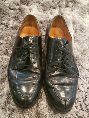 633-)COLE HAAN Split Toe Black Leather Oxford Lace-Up Shoes 