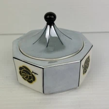 Antique Blue Lustre Trinket Box Czech Hexagonal Altrohlau Circus Tent