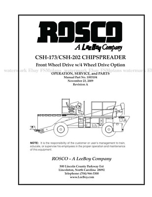 Rosco LeeBoy Chipspreader CSH-173 CSH-202 Operation Service Parts Manual