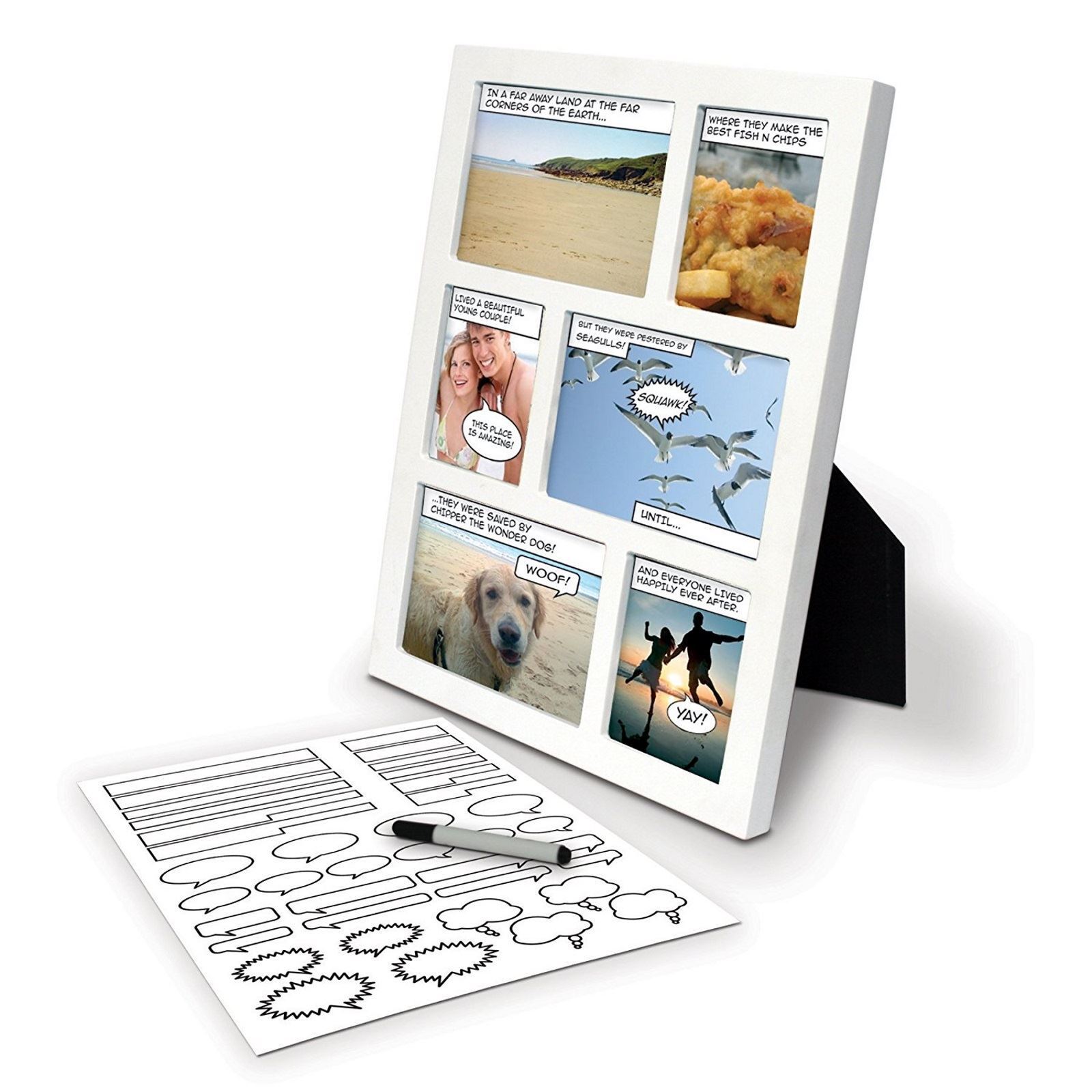Comic Book Photo White Frame With Speech Bubble Stickers & Marker Freestanding