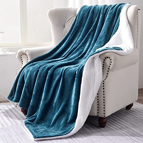 THROW BLANKET Sherpa Fleece Plush Double-Sided Blue Coral Twin