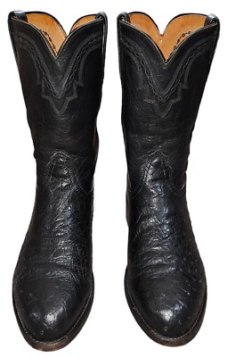Vintage Lucchese 2000 Black Ostrich Smooth Quill Roper  display picture 2