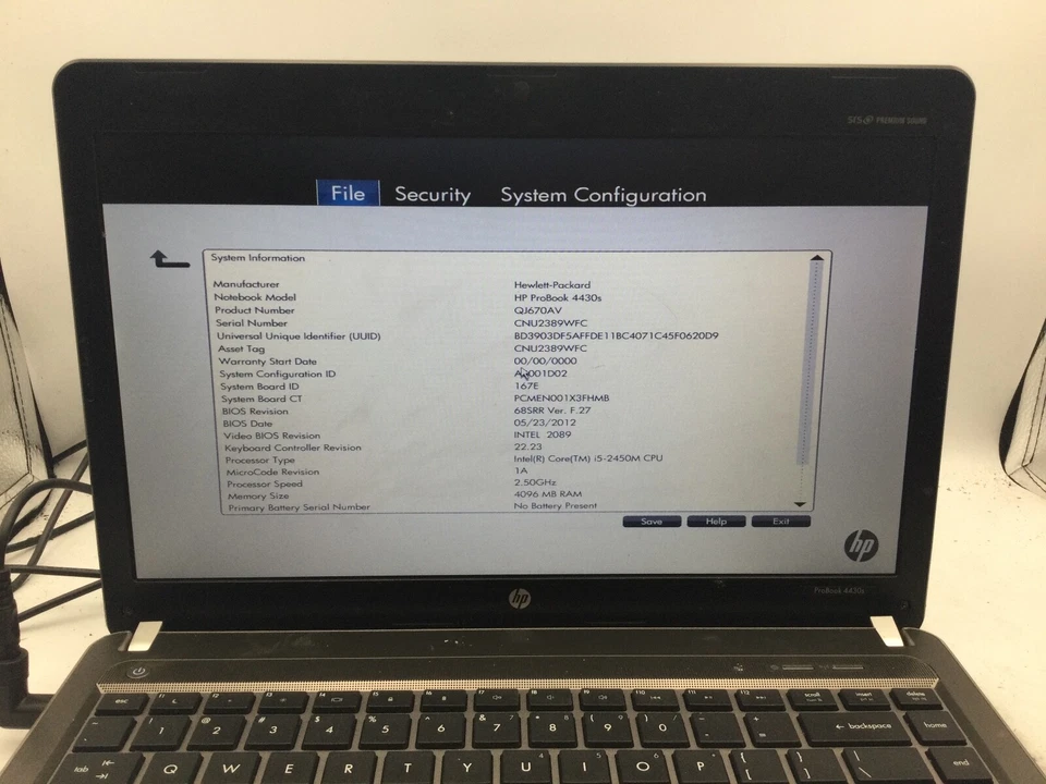 HP PROBOOK 4430s - BOOTS TO BIOS - INTEL I5 2450M - 4GB RAM -READ DESCRIPTION-BB - Image 2 of 4