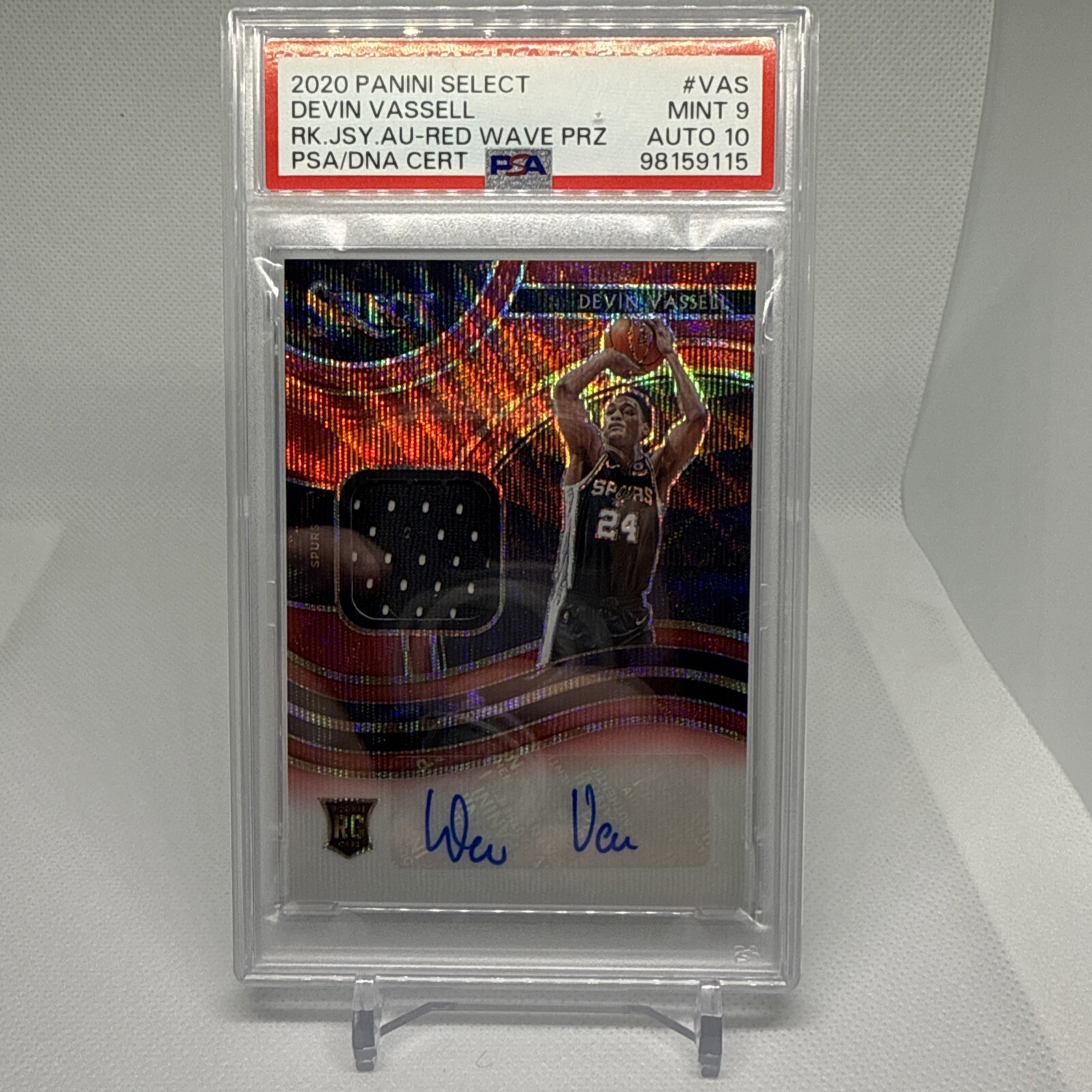 2020-21 SELECT DEVIN VASSELL ROOKIE AUTO JERSEY RED WAVE Prizm PSA 9 Auto 10
