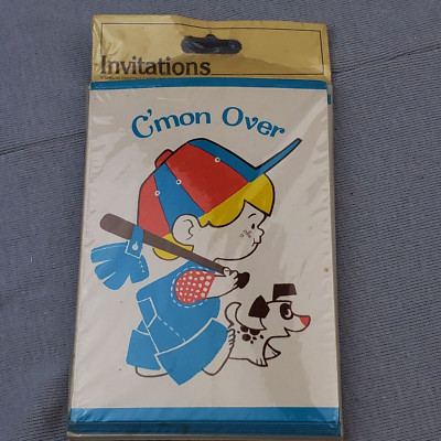 Gibson C'mon Over Vtg Party Invitations Baseball Player & Dog 8 Pack New NIP