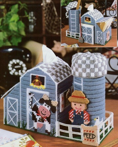 FARMYARD DESK ORGANIZER TISSUE COVER & MORE PLASTIC CANVAS PATTERN INSTRUCTIONS