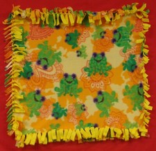 Handmade Baby Fleece Tied Security Blanket - Yellow w/ Frogs - 25 x 27