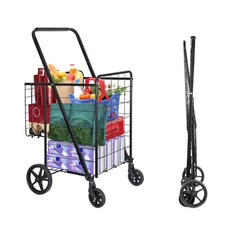 Foldable Shopping Cart with Wheels Durable Basket Utility Trolley Market Black