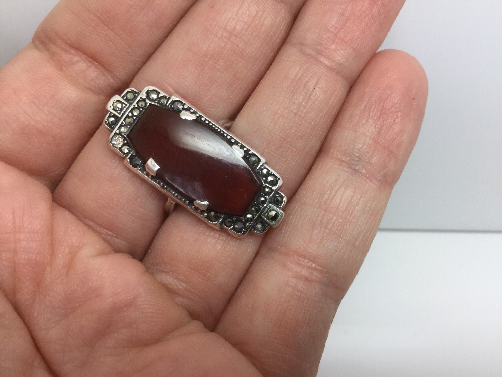 STERLING SILVER RING W/ CLIPPED RECTANGLE CARNELI… - image 5