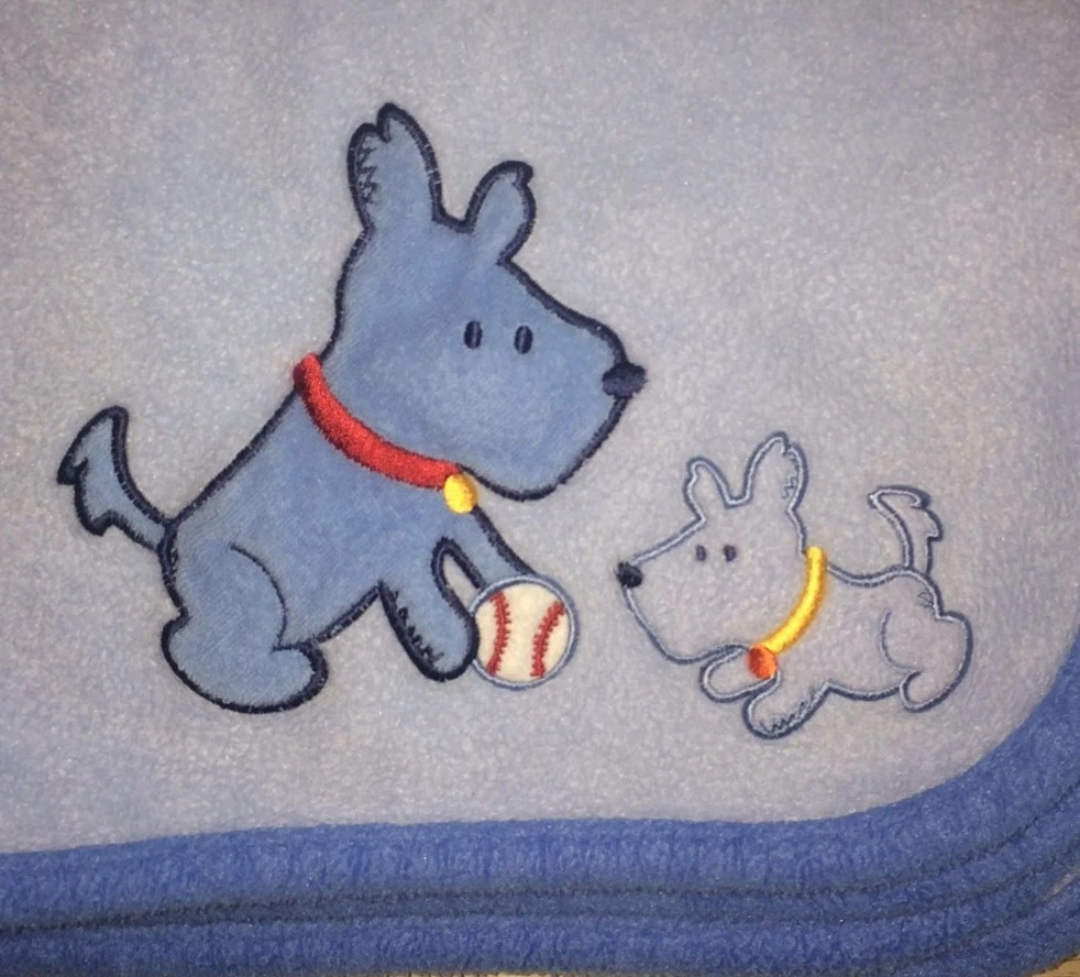 Carters Child Of Mine Puppy Blue Baby Blanket Baseball Dogs Ball
