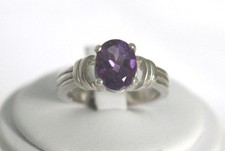 Natural Amethyst Oval 9 X 7 mm 1.85 ct Banded Shank Ring Sterling Silver Size 7