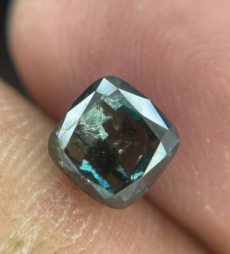 1.54 Ct Blue Salt And Pepper Lab Grown Diamond Cushion Loose Lab Created Diamond - Image 3 of 4