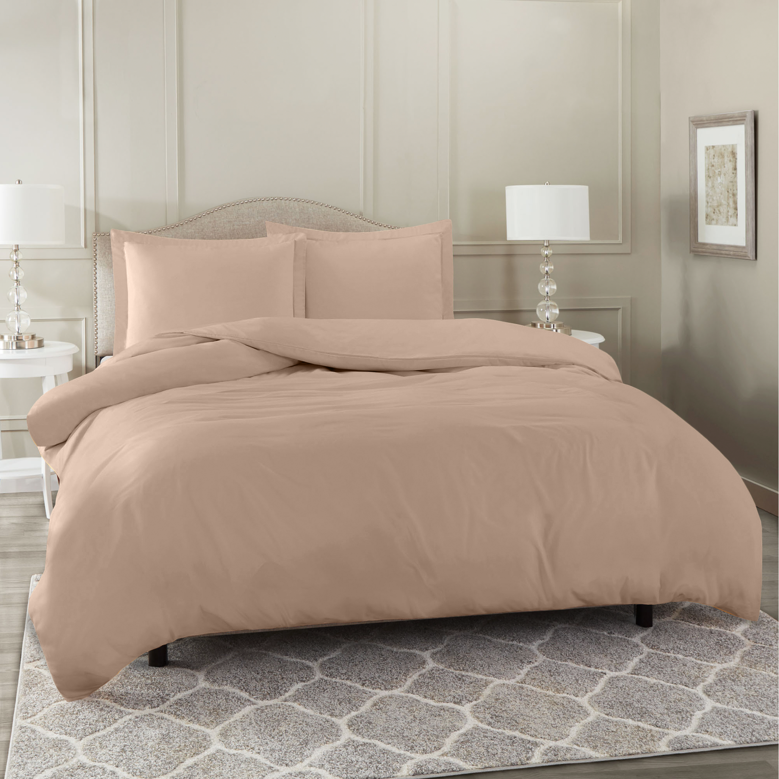 Duvet Cover Set Soft Brushed Comforter Cover W/Pillow Sham, Taupe - Queen-image