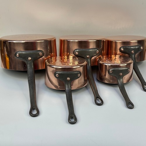 Vintage Kitchen Quality Set of 5 Heavy 6kg Copper Pans Stamped Gaor 50,Villedieu - Picture 16 of 24