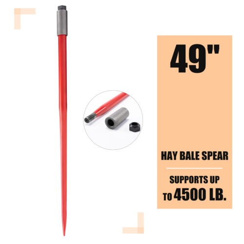 PREENEX 49-In. Hay Bale Spear 4500lb Cap Quick Attachments w Sleeve Nuts Tractor