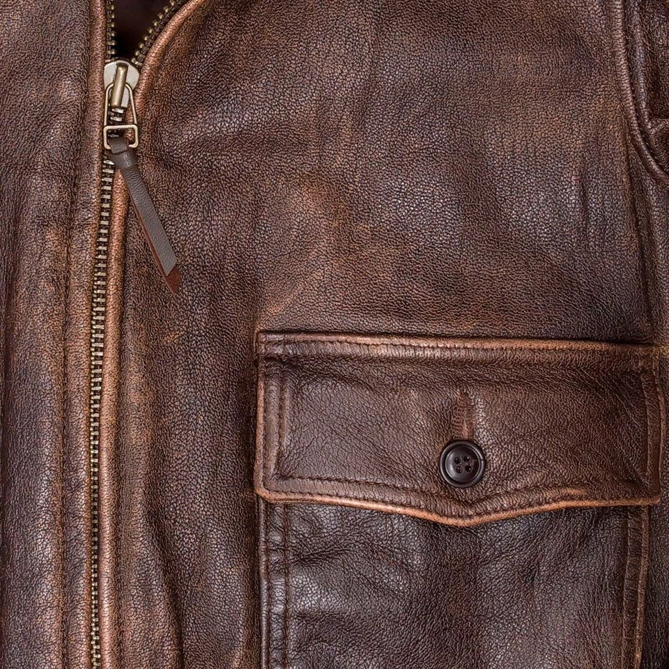 Mens Aviator Navy G-1 Flight Jacket Real Brown Distressed Leather Bomber Jacket Foto 3 de 3