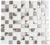 Glasmosaik Edelstahl Weiß Fliesenspiegel KüChe Wand 129-0104 I 10 Mosaikmatten