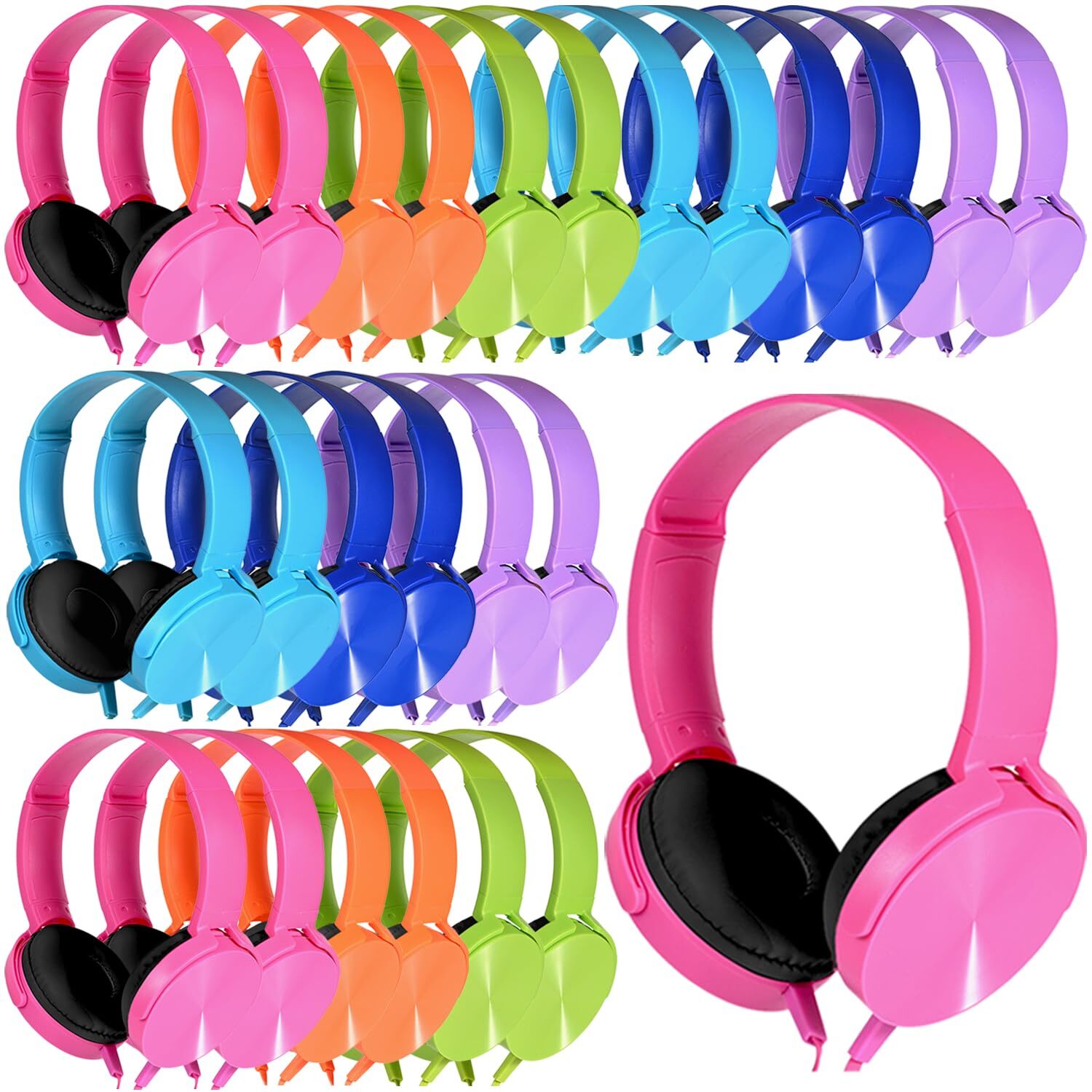 Bulk Headphones 24 Pack for Classroom, Wholesale Multi Colored Student Comfy ...