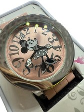 Disney Classic Minnie Mouse Moving Hands Watch Pink  Silver Oversized Head NIB