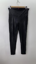 SPANX Faux Leather Black Leggings Stretch Pull On Pants Vegan Women's Size LARGE