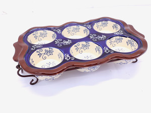 Temp-tations 6 Cup Muffin Pan w/ Rack Cupcake Bakeware Blue Floral Lace
