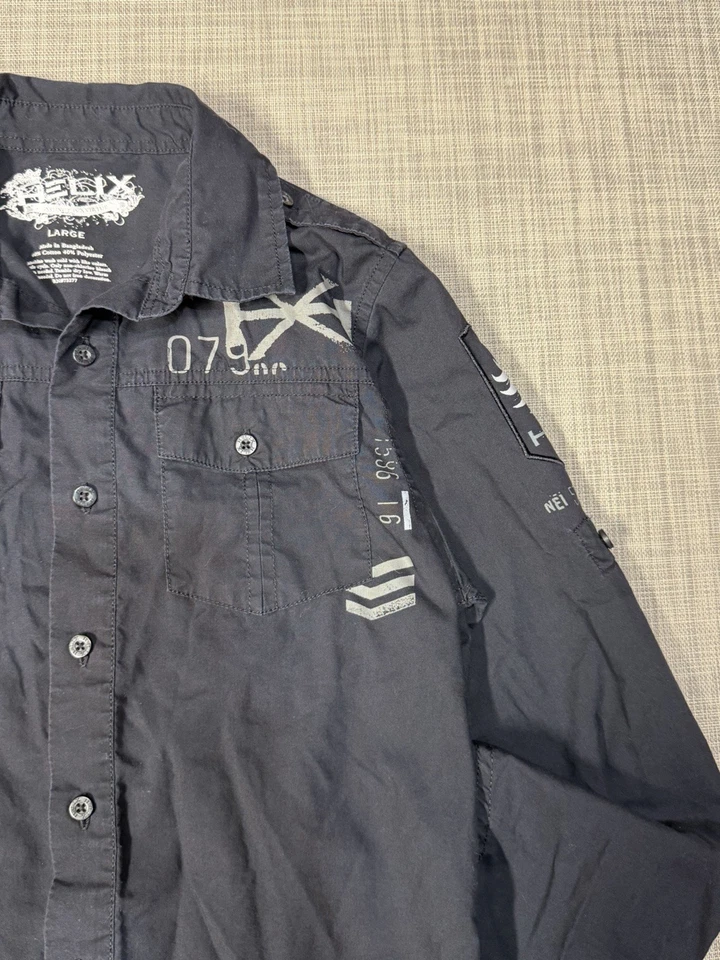 Camisa masculina manga longa vintage Y2K emo preta hélice tamanho grande grunge punk - Imagem 4 de 4