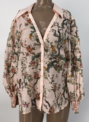 Alice + Olivia Womens Blouse English Rose Pink Size L Charis Button Sunset Grove