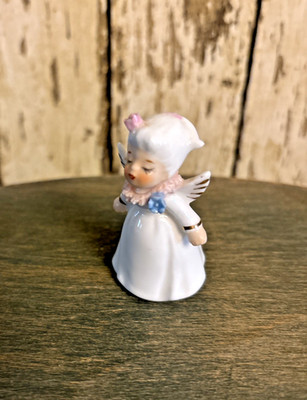 Napcoware Bone China Miniature Angel Blue Flower Girl Figurine Spaghetti Trim